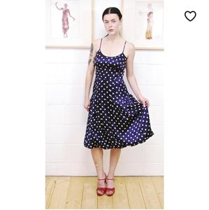 BCBG 100% Silk Navy Polka Dot Dress 6